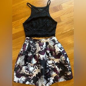 Homecoming/formal BCX 2-piece dress with floral skirt and black top
